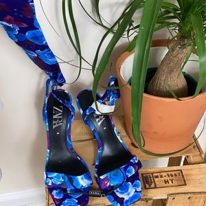 Zara Foral Strap Up Heels